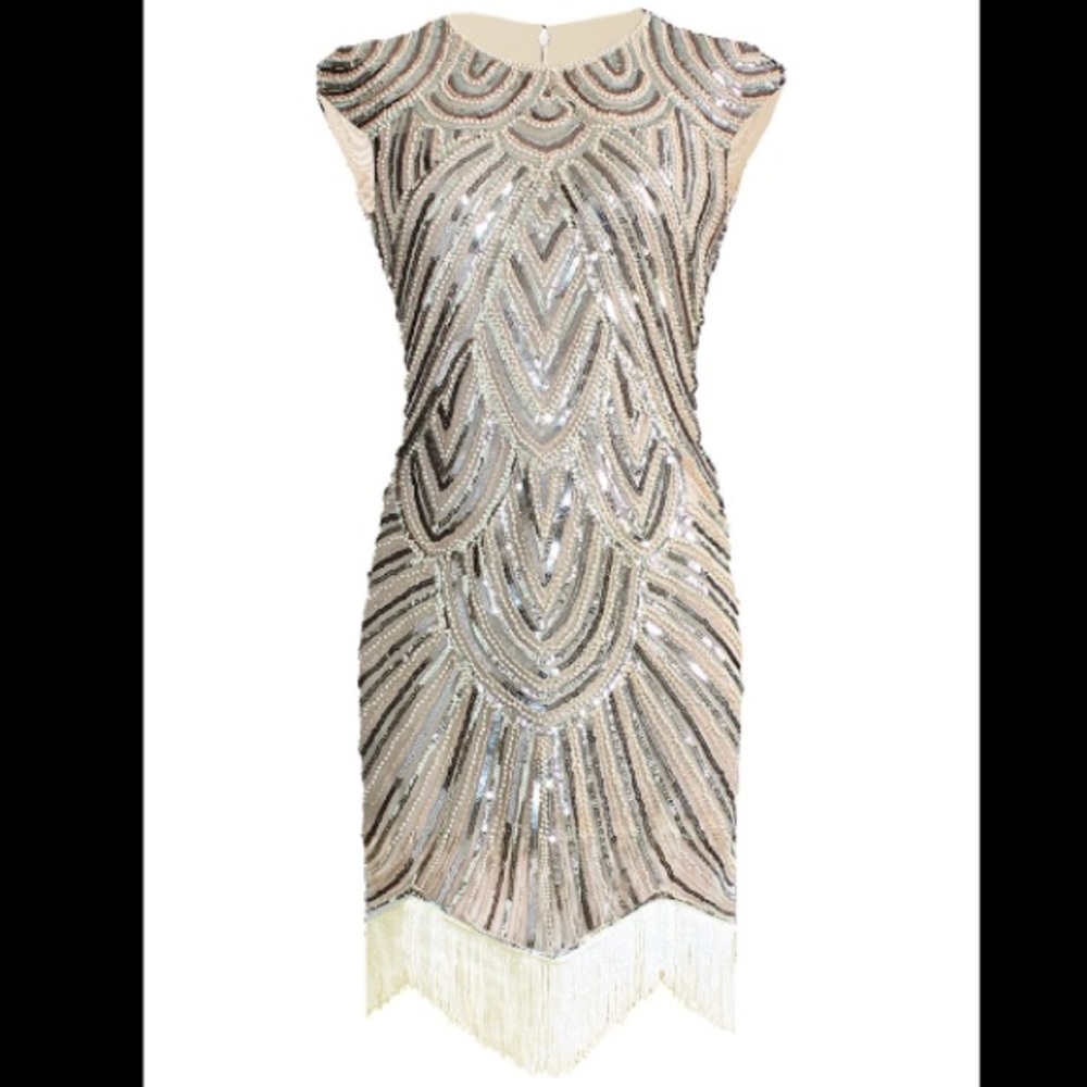 NWT Vijiv Cream Beaded Flapper Dress